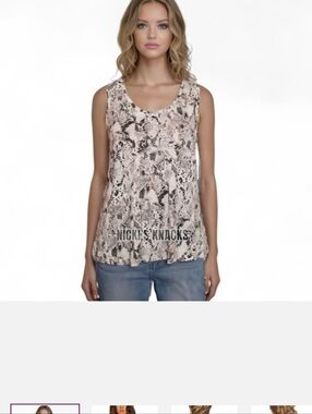Sanctuary 100% Linen Snake Print Tank Top White & Gray Sleeveless Size M